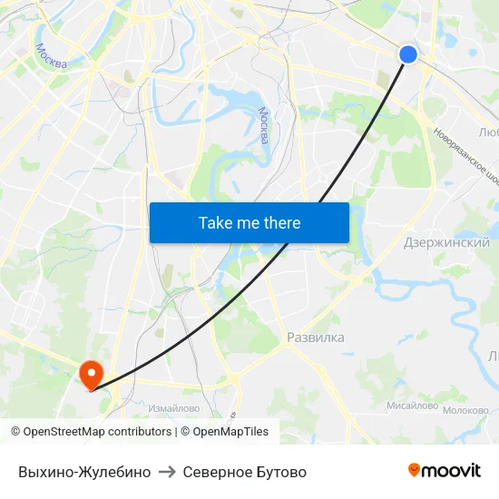 Выхино-Жулебино to Северное Бутово map