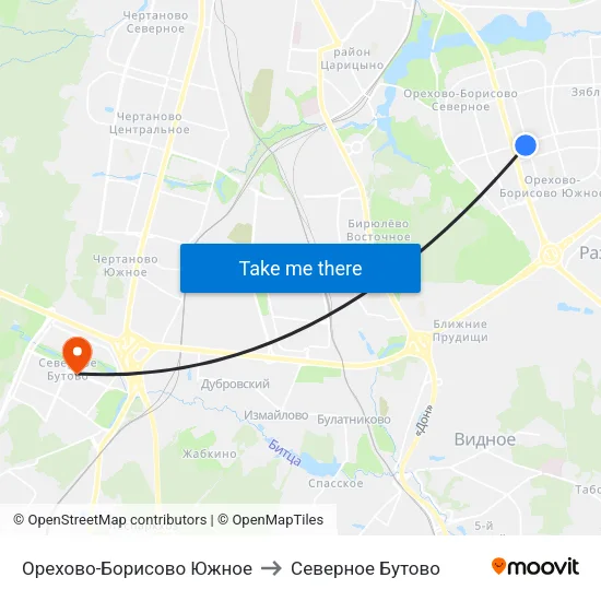 Орехово-Борисово Южное to Северное Бутово map