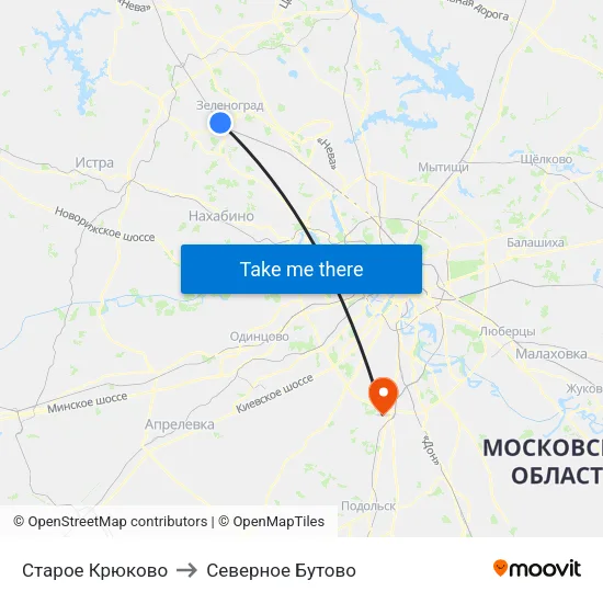 Старое Крюково to Северное Бутово map