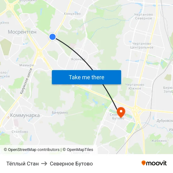 Тёплый Стан to Северное Бутово map