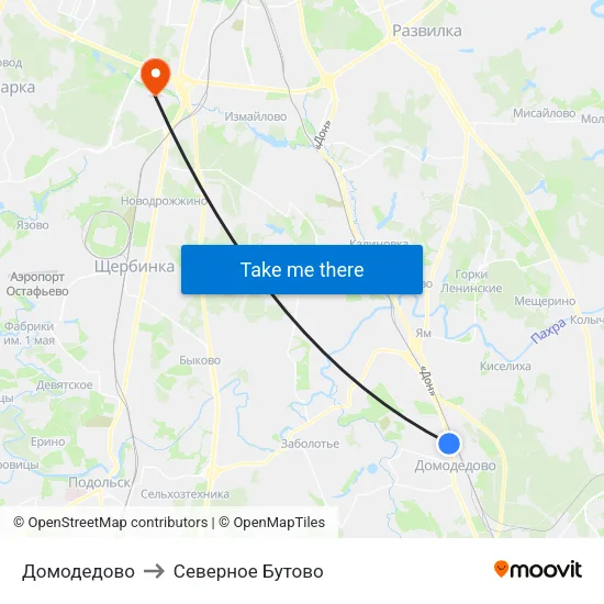 Домодедово to Северное Бутово map