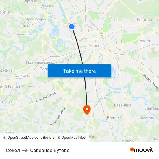Сокол to Северное Бутово map
