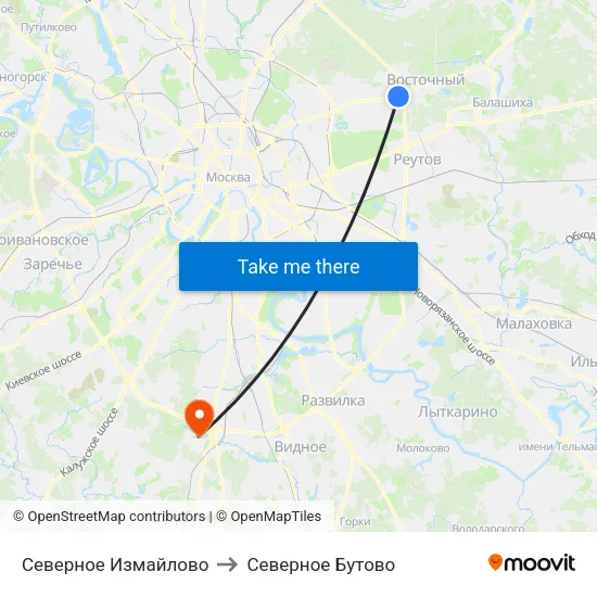 Северное Измайлово to Северное Бутово map