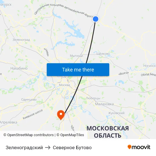 Зеленоградский to Северное Бутово map