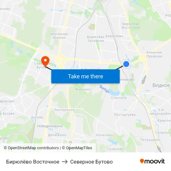 Бирюлёво Восточное to Северное Бутово map