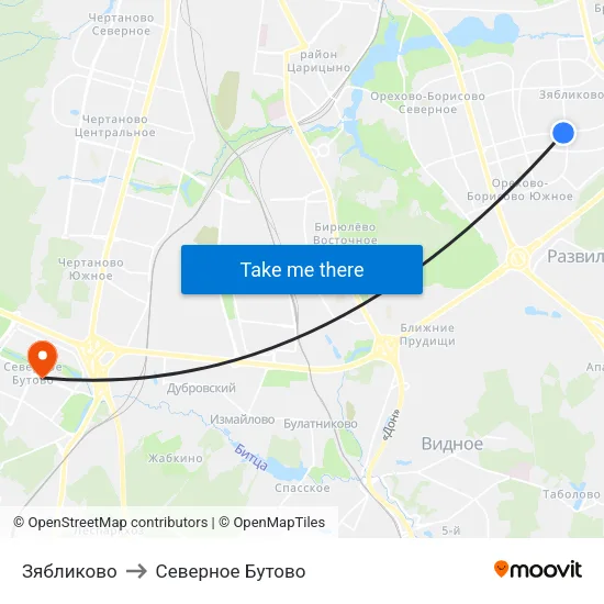 Зябликово to Северное Бутово map