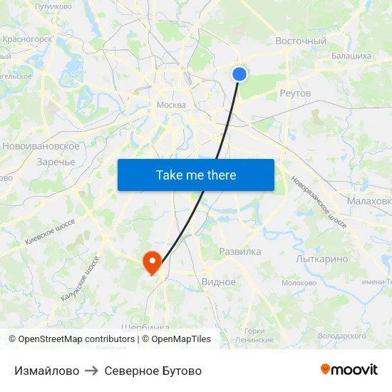 Измайлово to Северное Бутово map
