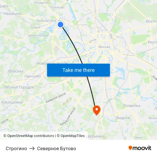 Строгино to Северное Бутово map