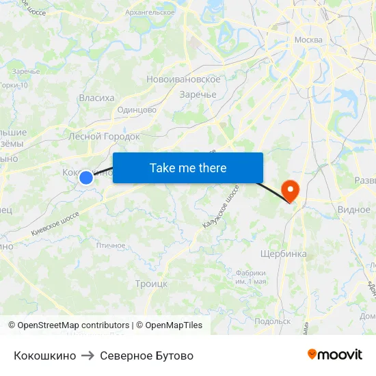 Кокошкино to Северное Бутово map