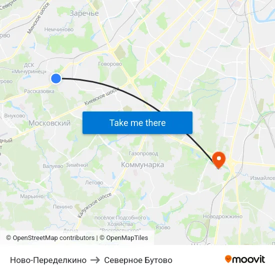 Ново-Переделкино to Северное Бутово map