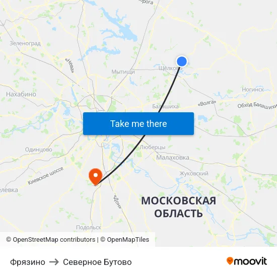 Фрязино to Северное Бутово map