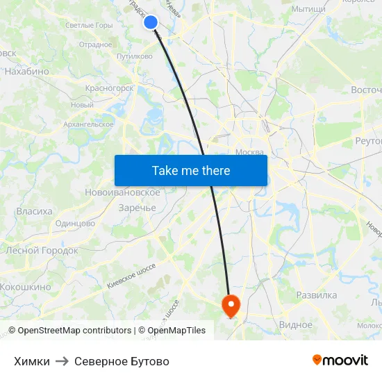 Химки to Северное Бутово map