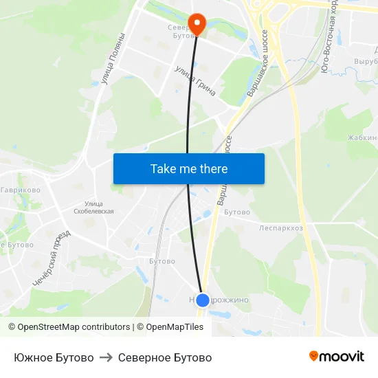 Южное Бутово to Северное Бутово map