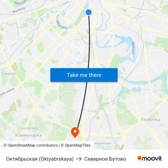Октябрьская (Oktyabrskaya) to Северное Бутово map