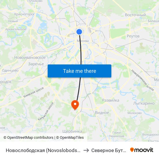 Новослободская (Novoslobodskaya) to Северное Бутово map