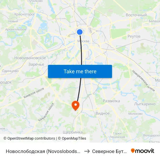 Новослободская (Novoslobodskaya) to Северное Бутово map