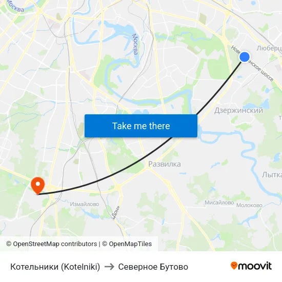 Котельники (Kotelniki) to Северное Бутово map
