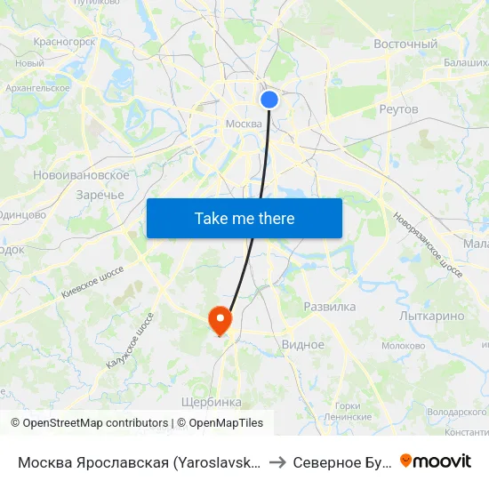 Москва Ярославская (Yaroslavsky Station) to Северное Бутово map