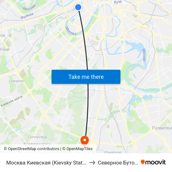 Москва Киевская (Kievsky Station) to Северное Бутово map