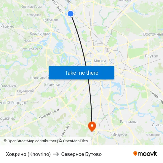 Ховрино (Khovrino) to Северное Бутово map