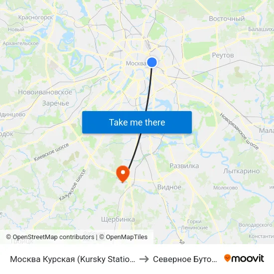 Москва Курская (Kursky Station) to Северное Бутово map