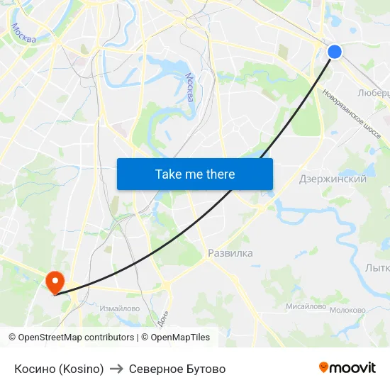 Косино (Kosino) to Северное Бутово map