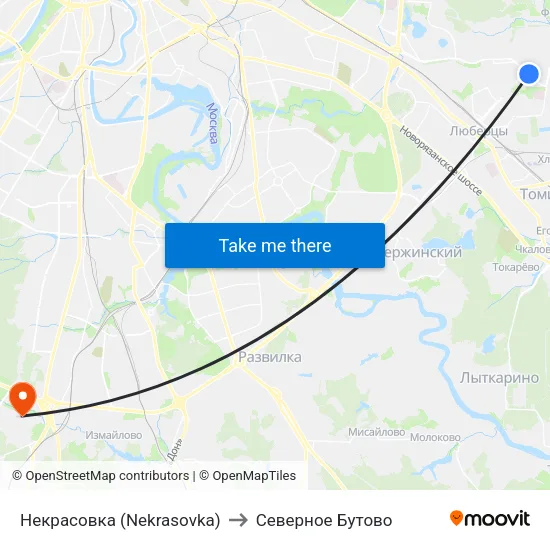 Некрасовка (Nekrasovka) to Северное Бутово map