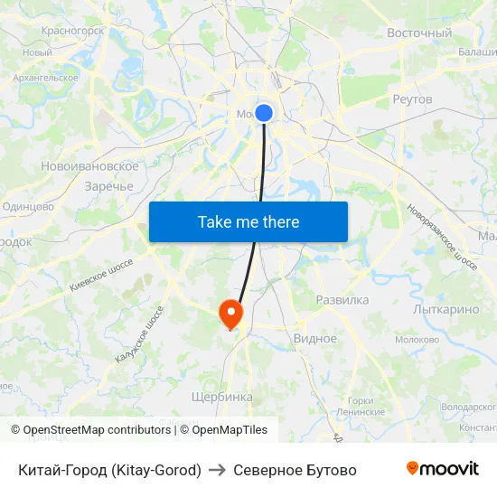 Китай-Город (Kitay-Gorod) to Северное Бутово map