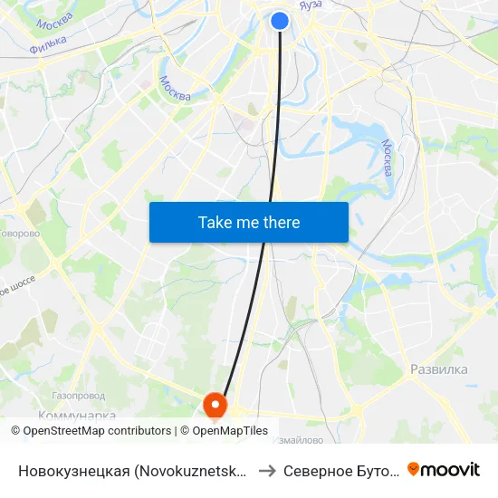 Новокузнецкая (Novokuznetskaya) to Северное Бутово map