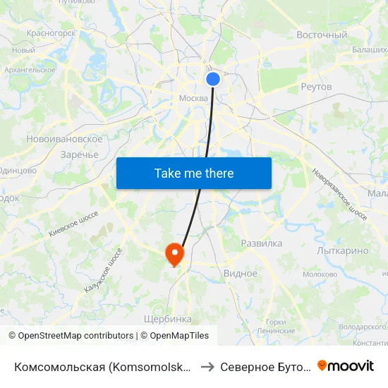 Комсомольская (Komsomolskaya) to Северное Бутово map
