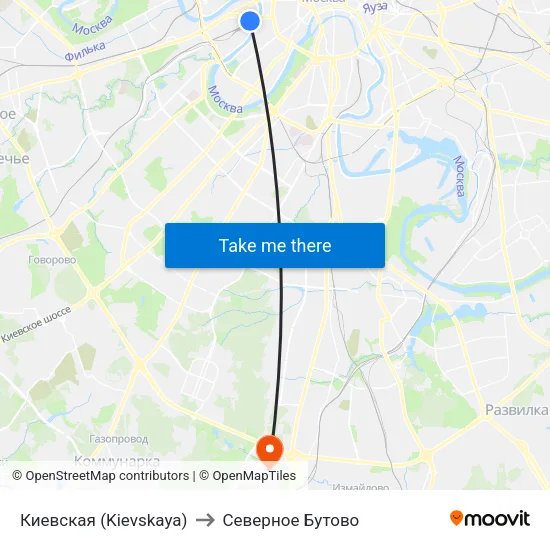 Киевская (Kievskaya) to Северное Бутово map