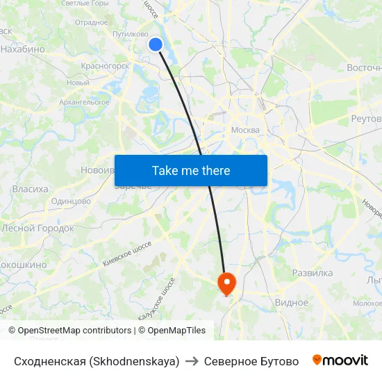 Сходненская (Skhodnenskaya) to Северное Бутово map
