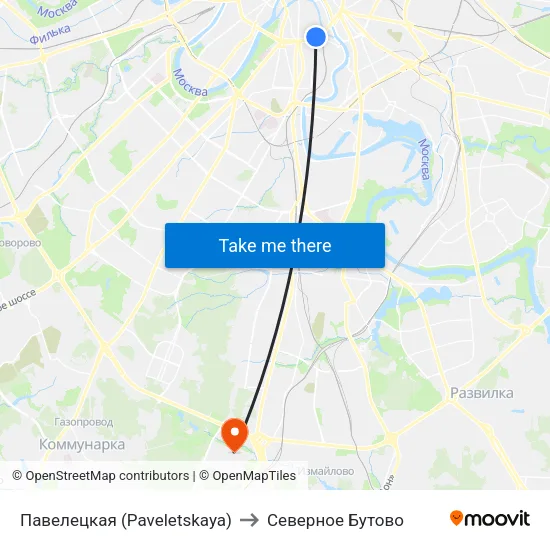 Павелецкая (Paveletskaya) to Северное Бутово map