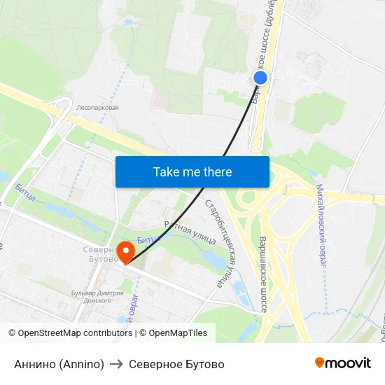 Аннино (Annino) to Северное Бутово map