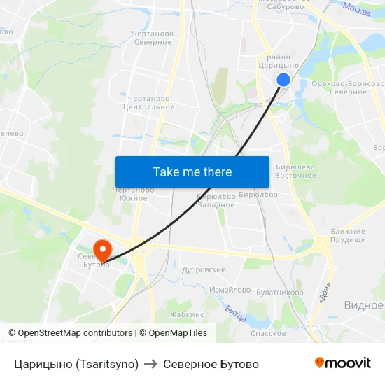 Царицыно (Tsaritsyno) to Северное Бутово map