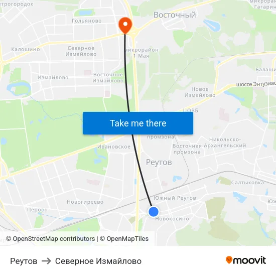 Реутов to Северное Измайлово map