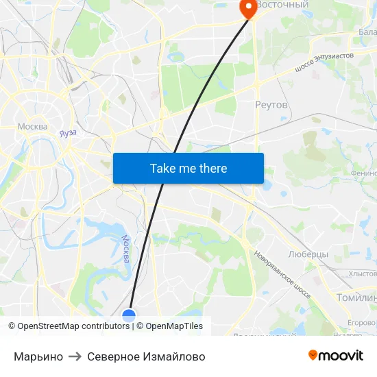 Марьино to Северное Измайлово map