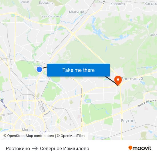 Ростокино to Северное Измайлово map