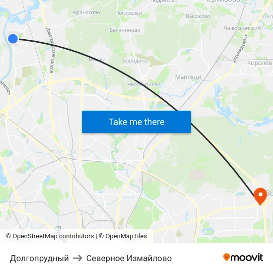 Долгопрудный to Северное Измайлово map