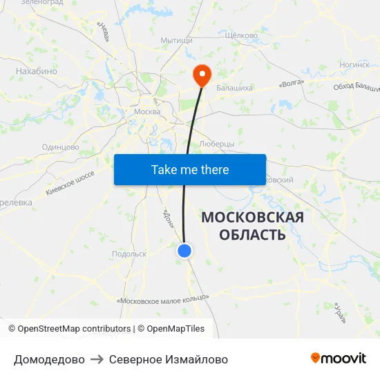 Домодедово to Северное Измайлово map