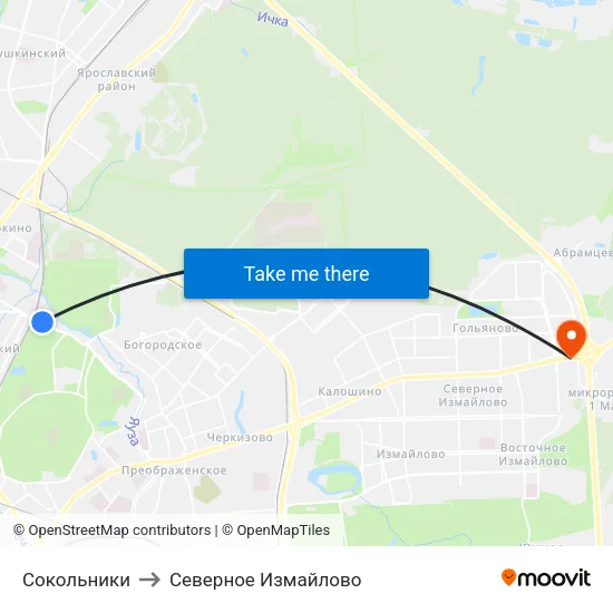 Сокольники to Северное Измайлово map