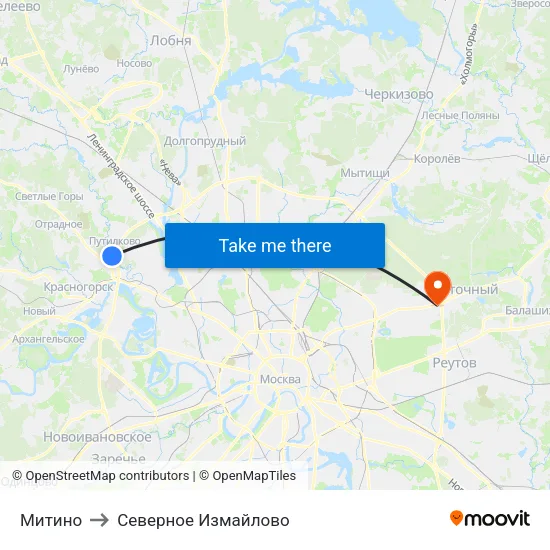 Митино to Северное Измайлово map