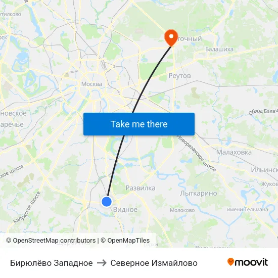 Бирюлёво Западное to Северное Измайлово map