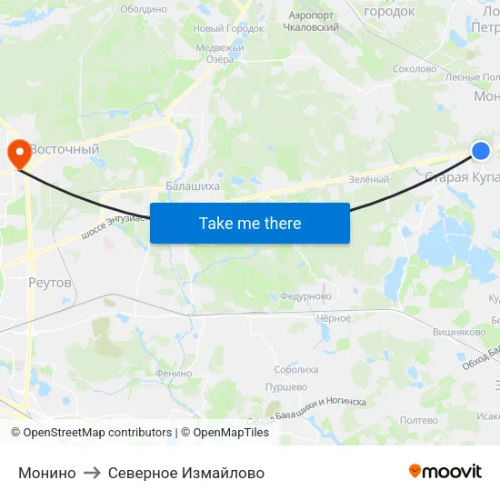 Монино to Северное Измайлово map