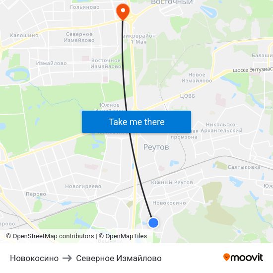 Новокосино to Северное Измайлово map