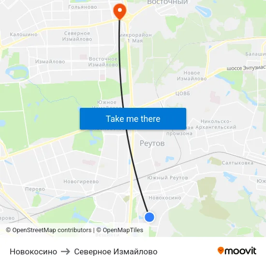 Новокосино to Северное Измайлово map