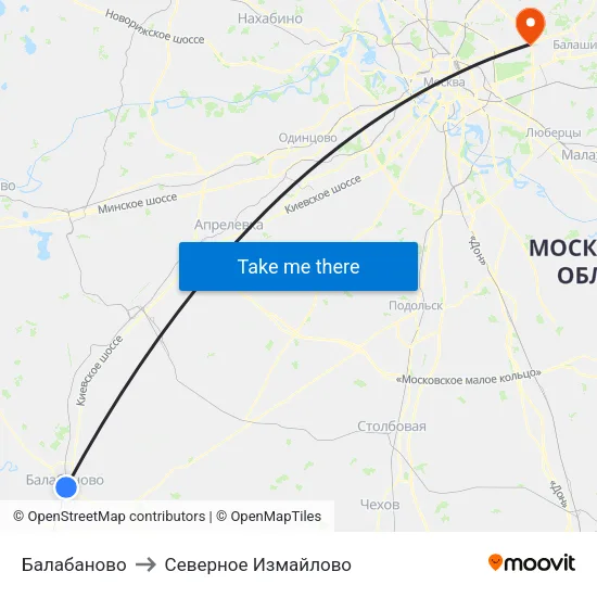 Балабаново to Северное Измайлово map