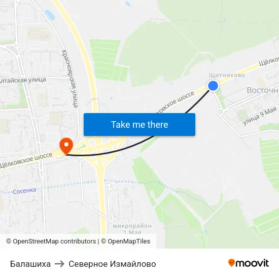 Балашиха to Северное Измайлово map