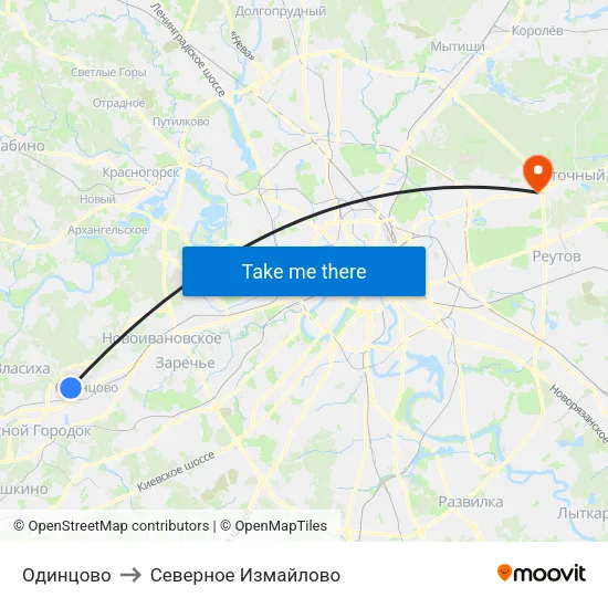 Одинцово to Северное Измайлово map