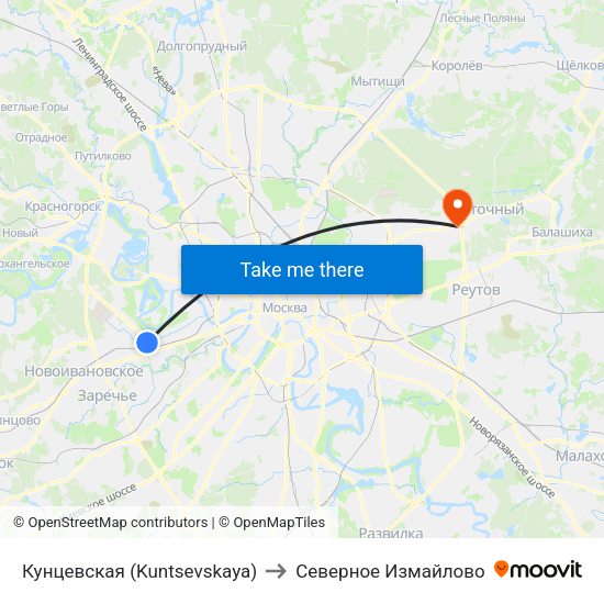 Кунцевская (Kuntsevskaya) to Северное Измайлово map